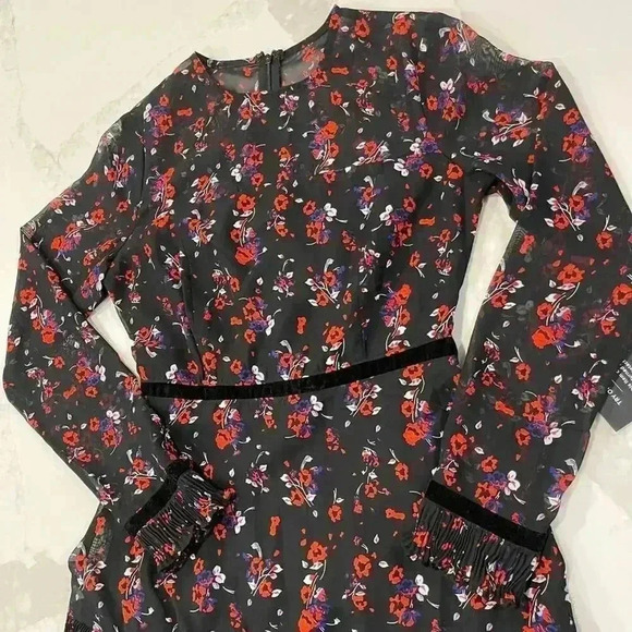 Lulus NWT Floral to See Black Floral Print Long Sleeve Mini Dress Womens Size XS - Picture 3 of 8